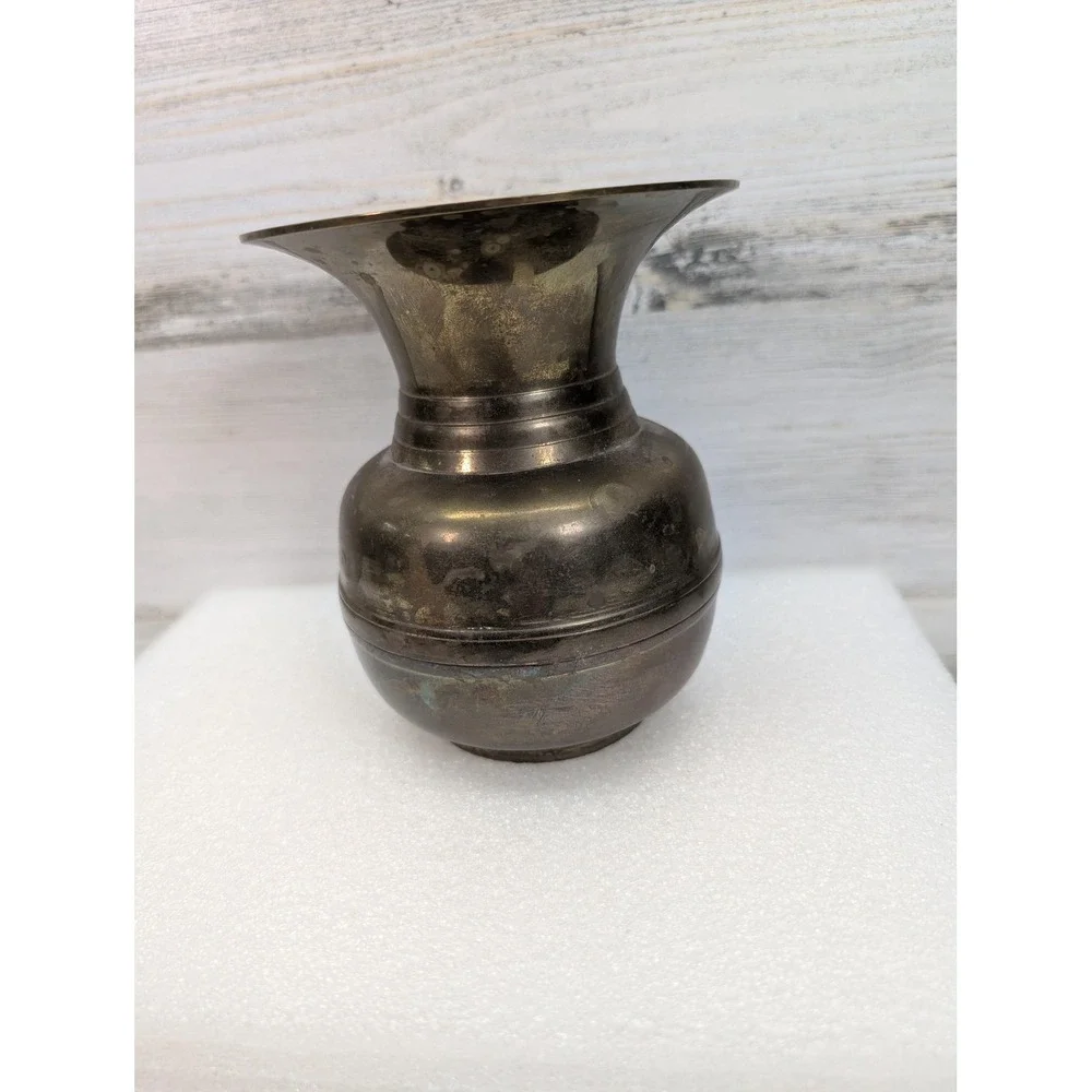 Small Brass Bud Vase Urn Shape Flared Rim‎ Decorative Metal Home Decor Accent
